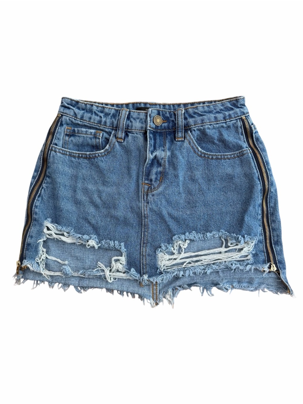 Forever 21 Blue Denim Distressed Jean Skirt Size S